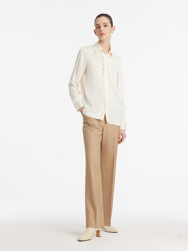 22 Momme Mulberry Silk Ruffle Women Shirt