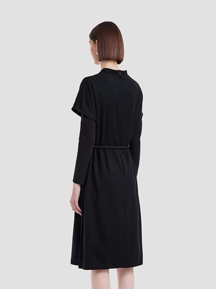 Cashmere And Woolen Double-Layer Pieces Midi Dress