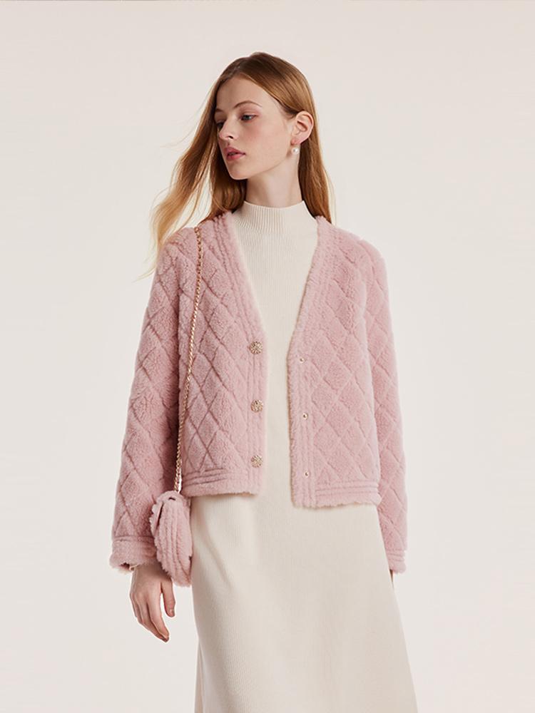 Pink Velour Short Coat With Bag