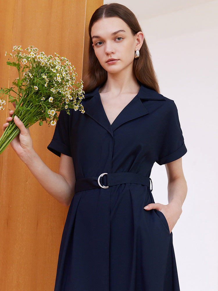 Lapel Collar Shirt Mini Collared Dress