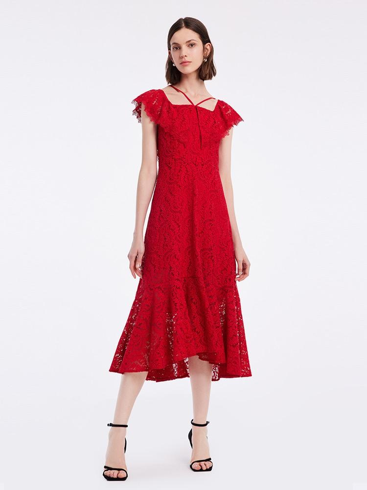 Hollow Lace Midi Dress