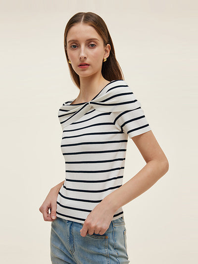 Tencel Black And White Stripe Women Top