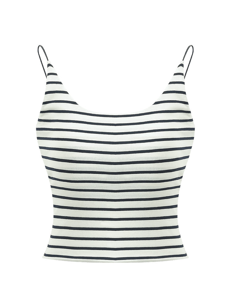 Striped Open Back Camisole With Detachable Bra Pads