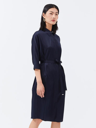 Silk Gathered Waist Women Shirt Dress