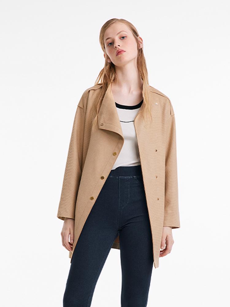 Faux Suede Women Trench Coat With Belt