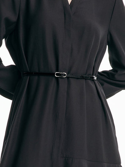 V-neck Aceticacid Midi Dress With Belt