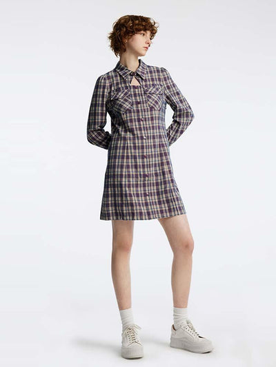 Gathered Waist Plaid Mini Dress