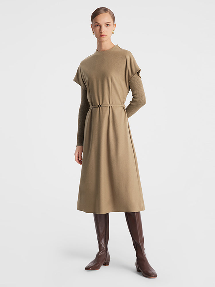 Cashmere And Woolen Double-Layer Pieces Midi Dress